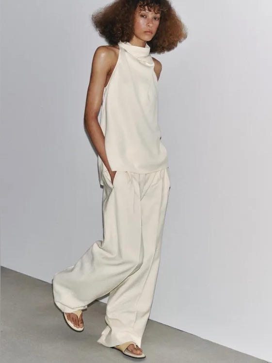 Zara Women’s Lightweight Pleated Wide Leg Trousers, Relaxed Fit. M Nwt